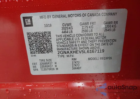 2020 Chevrolet Equinox Fwd Ls z USA, uszkodzony, nr VIN 2GNAXHEV5L6167119